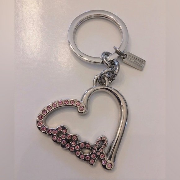 Coach Signature Pave Crystal Script Heart Key Chain Key Ring 92361 EUC approx 3” - Picture 8 of 9